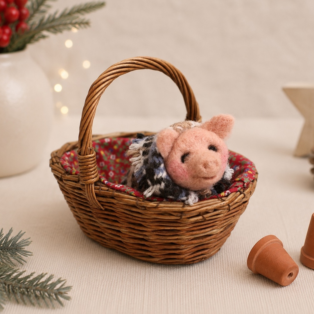 Needle Felted Pig in Blanket